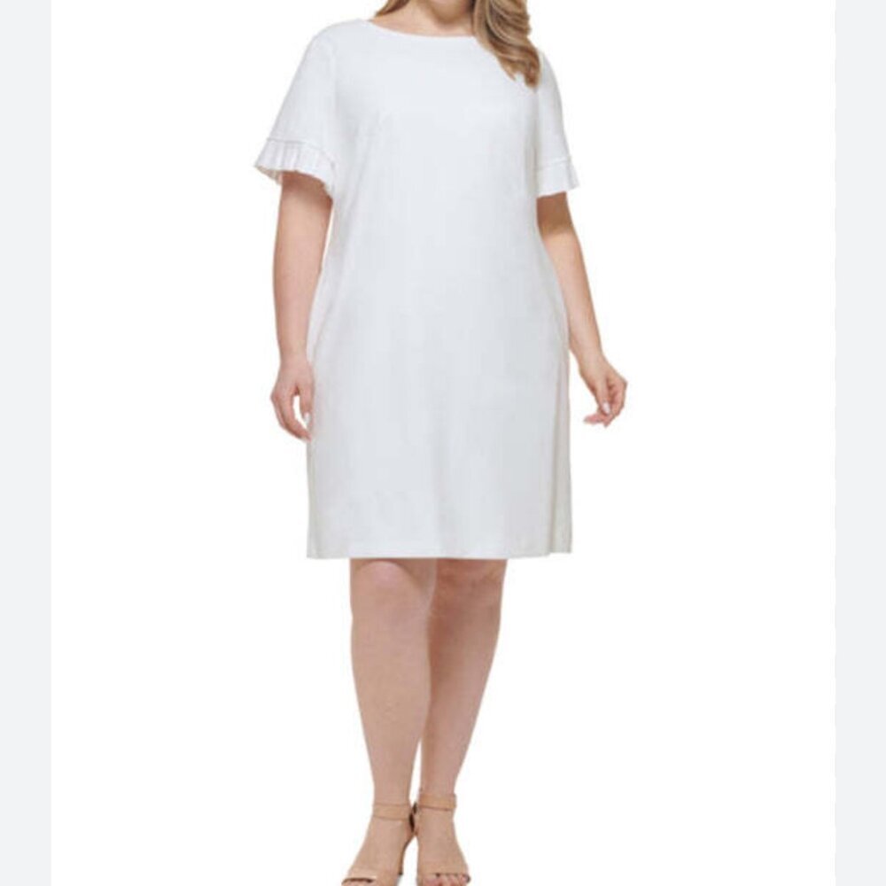 NWT Tommy Hilfiger Shift Dress Ivory Ruffle Sleeve